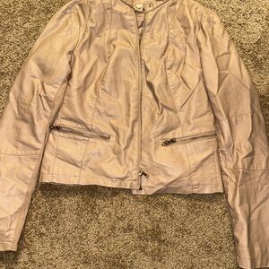 Kenneth Cole Reaction Tan Leather Jacket Classic Moto Style